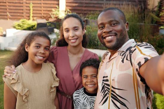 A happy family taking selfie after a memorable family day out.
