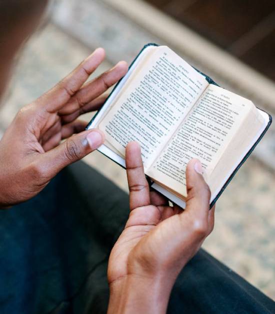 Seraching the Scriptures A high angle shot of a person searching the Scriptures.